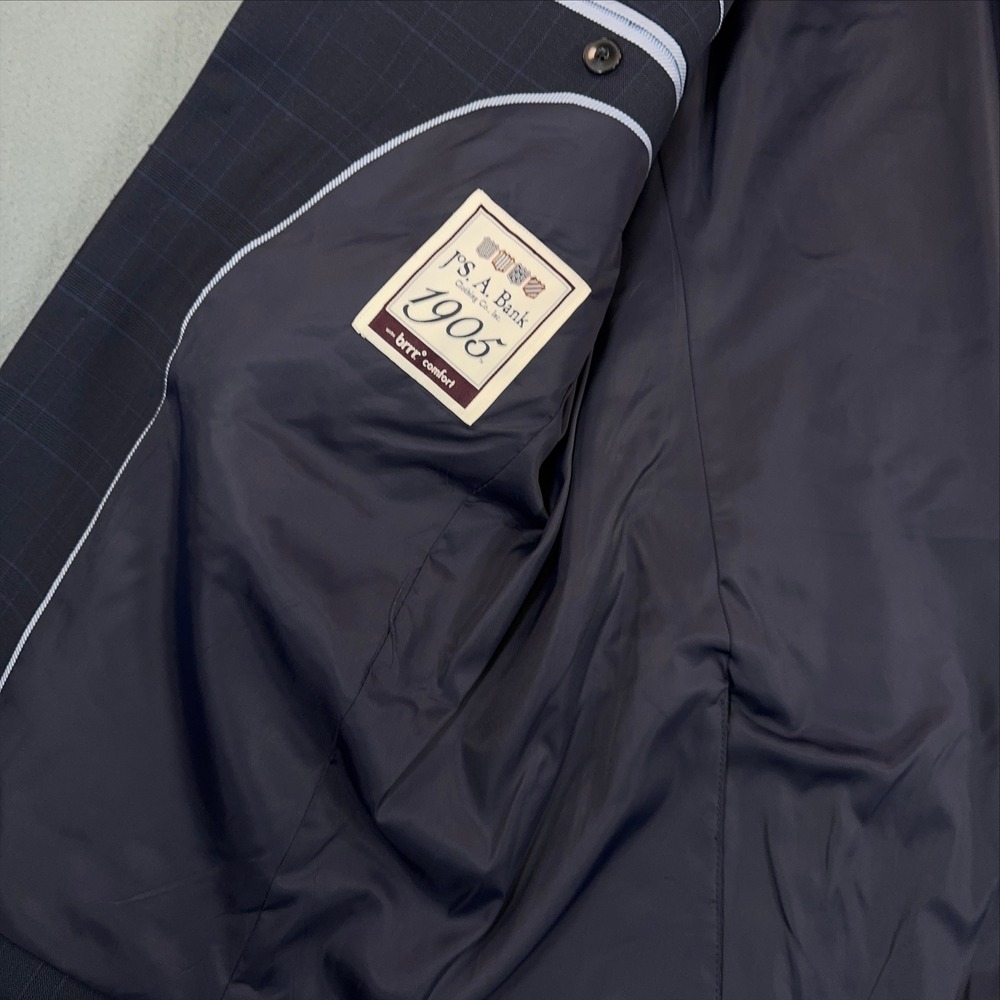 Jos A Bank 1905 Slim Fit Navy Windowpane Organica Wool Blazer 42R brrr Comfort - Picture 3 of 11